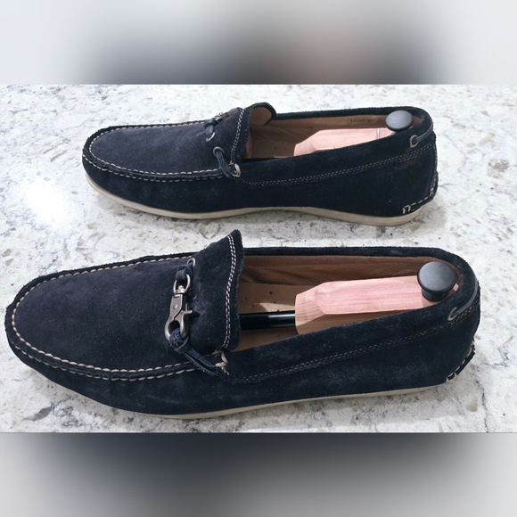 John Varvatos Men's Boat Loafers size 12 Navy Suade Leather Horse bit Sole - Picture 5 of 7